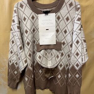 Rachel Zoe Women's Geometric Brown and Cream Sweater and Hat. Size 3XL